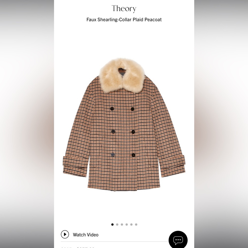 $895 Theory Utility Peacoat Women's Coat xL Camel Dorado Plaid Shearling Collar